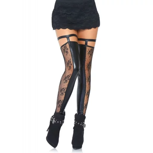 LEG AVENUE Bas Mi-Cuisse Wetlook & Dentelle Noirs Sans Pied -SexToys Soldes 2023 leg avenue bas mi cuisse wetlook dentelle noirs sans pied