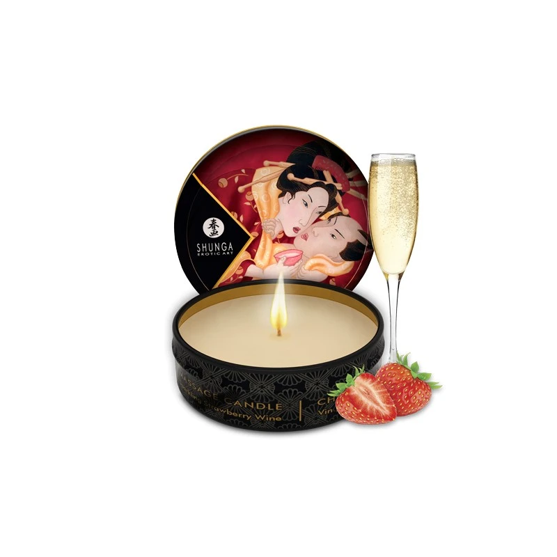 Shunga Mini Chandelle De Massage Vin Pétillant Fraise 1 Shunga Mini Chandelle De Massage Vin Pétillant Fraise